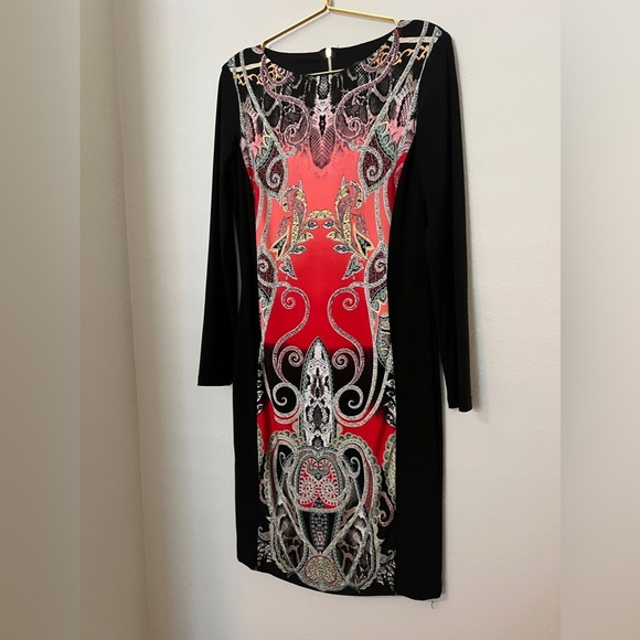 EUC Frank Lyman Design Abstract Stretch Knit Cocktail Dress Size 8 - Picture 3 of 12